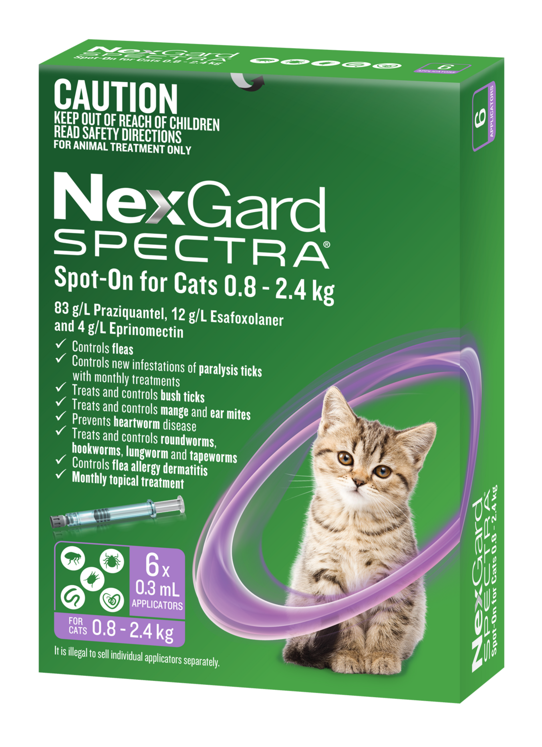 NexGard Spectra Spot On For Small Cats and Kittens Cat  0.8-2.4kg 6 PK