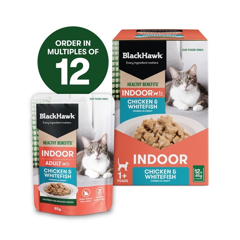 Black Hawk Cat Healthy Benefits Indoor Chicken &amp; Whitefish Cat Food 12 x 85g