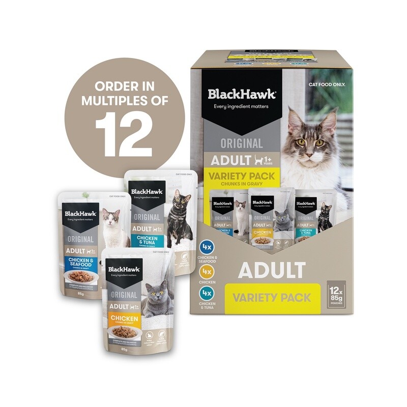Black Hawk Cat Variety Pack In Gravy Cat Food 12 x 85g