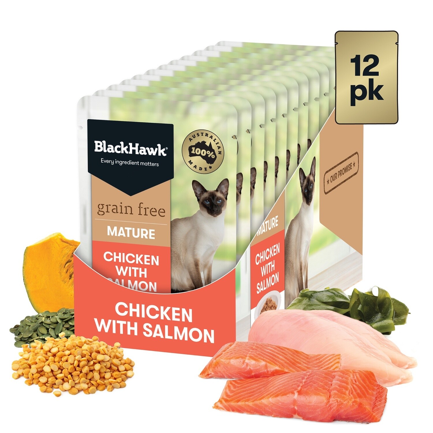 Black Hawk Cat Mature 7+ Chicken &amp; Salmon 12 x 85g