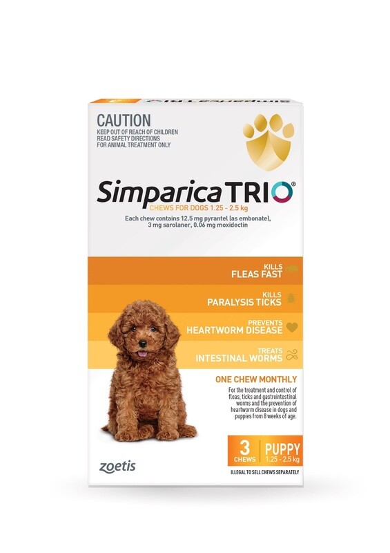 Simparica Trio 1.25-2.5kg (Yellow) 3 Pack
