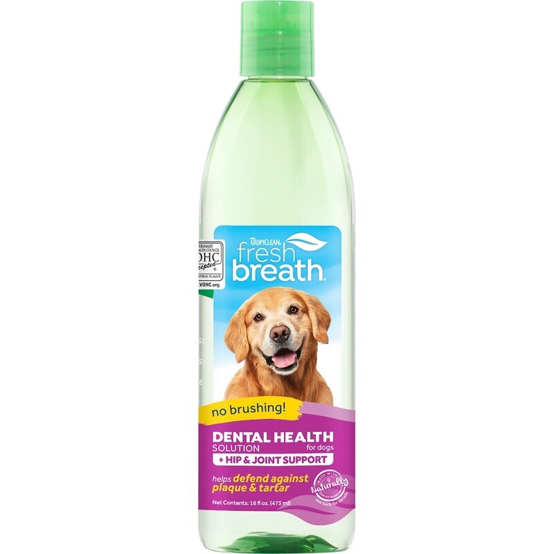 TropiClean Fresh Breath Dental Health Solution plus Hip &amp; Joint Support 473mL