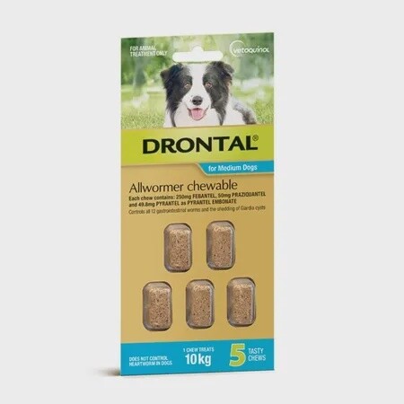 Drontal All Wormer For Medium Dogs 10Kg 5 Chewables