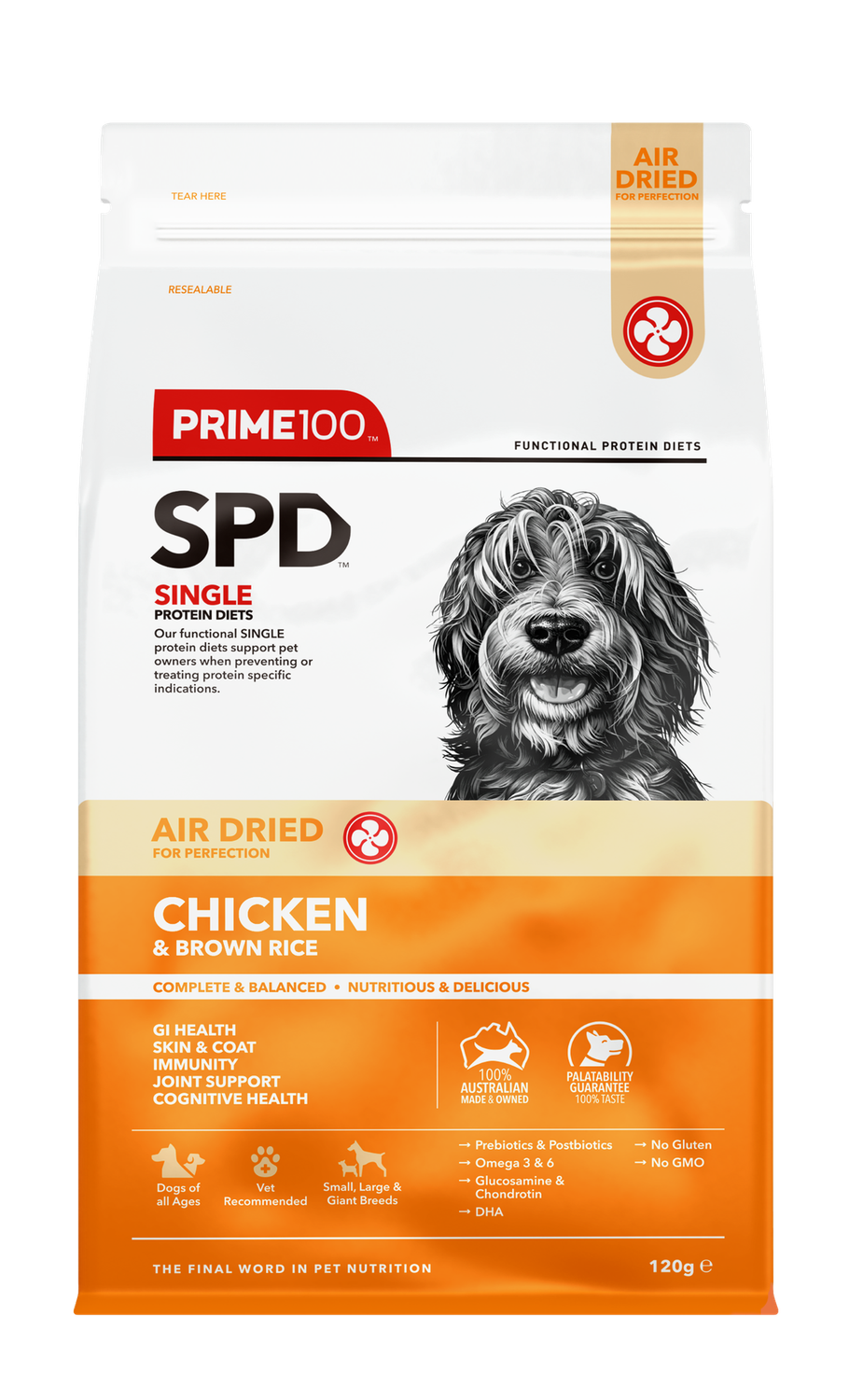 Prime100 SPD Air Chicken &amp; Brown Rice Dog Food 120g