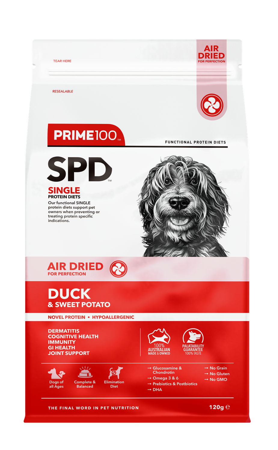 Prime100 SPD Air Duck &amp; Sweet Potato Dog Food 120g