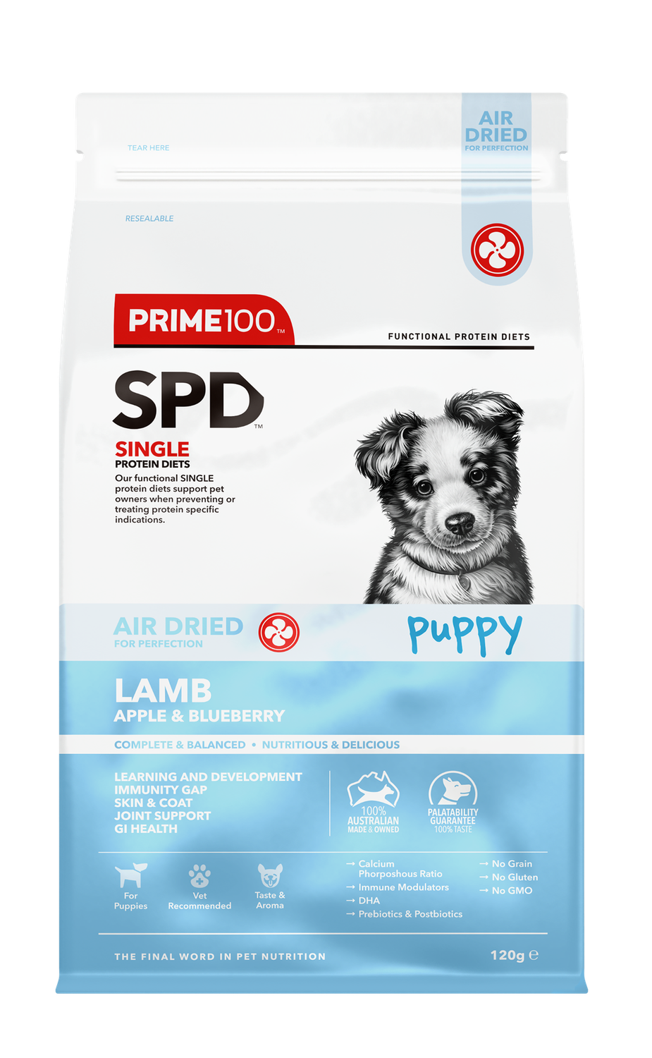 Prime100 SPD Air Puppy Lamb Apple &amp; Blueberry Dog Food 120g