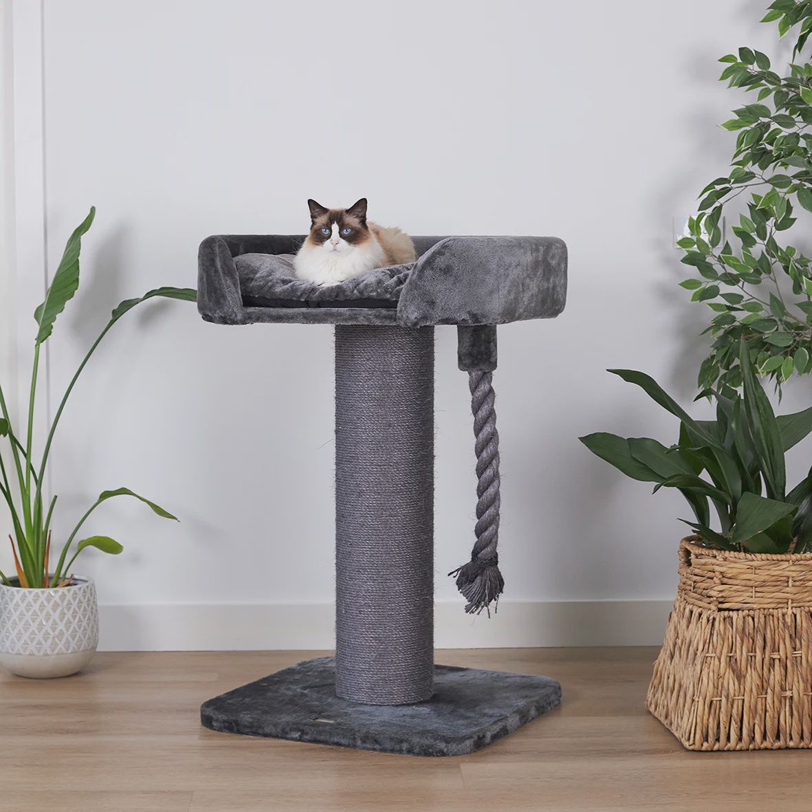 Kazoo High Bed Scratch Post With Rope Charcoal