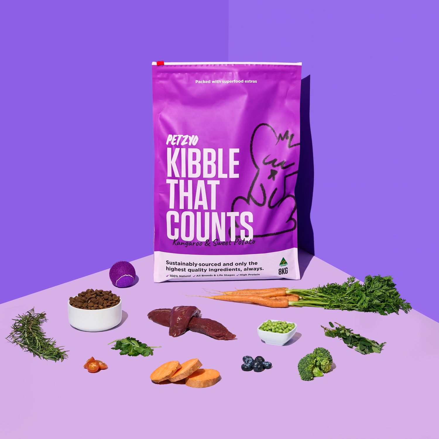 Petzyo Kibble That Counts - Kangaroo with Sweet Potato plus Superfood Extras 4kg