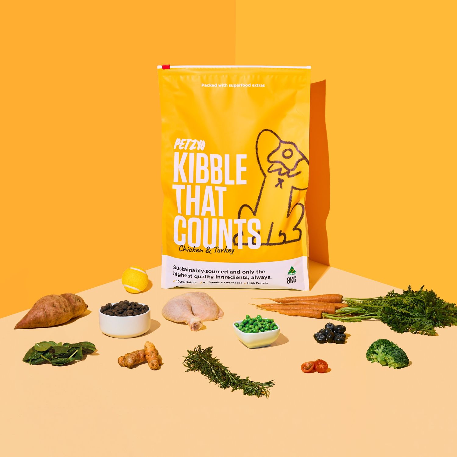 Petzyo Kibble That Counts - Chicken &amp; Turkey with Superfood Extras 4kg