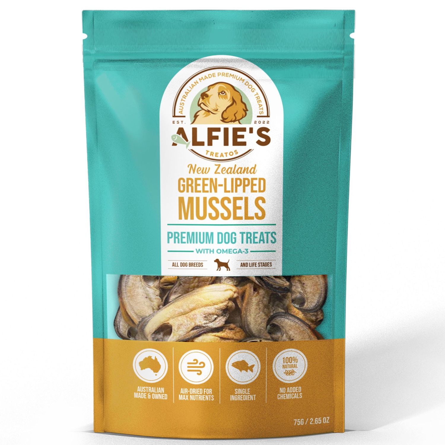Alfie&#39;s Treatos New Zealand Green Lipped Mussel Dog Treats 75g