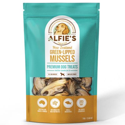 Alfie&#39;s Treatos New Zealand Green Lipped Mussel Dog Treats 75g