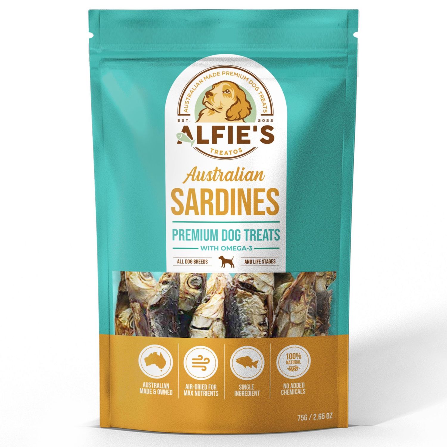 Alfie&#39;s Treatos Wild-Caught Australian Sardine Dog Treats 75g