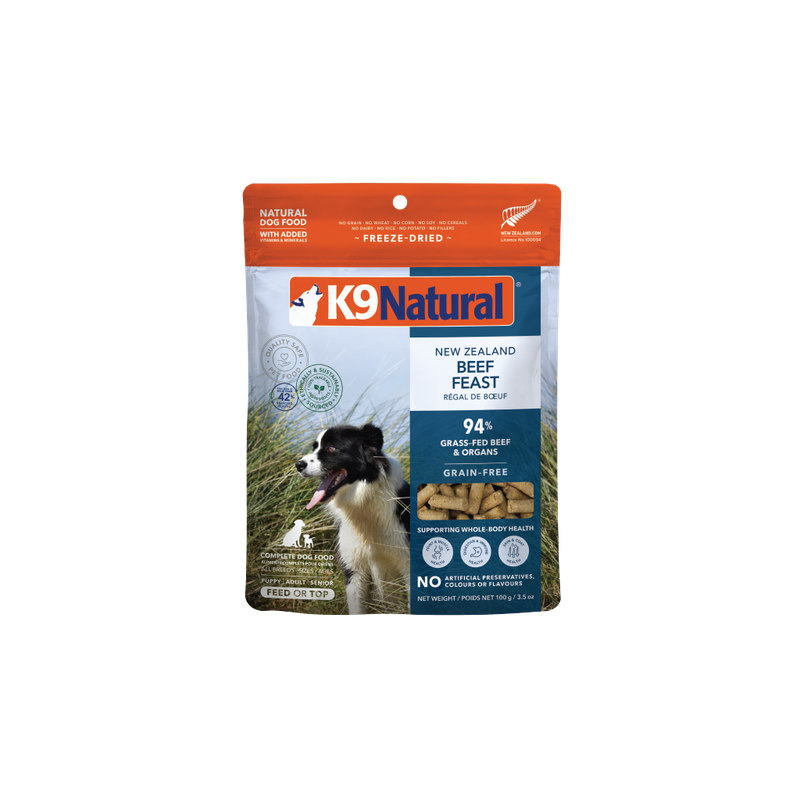 K9 Natural Grain-Free Freeze-Dried New Zealand Beef Feast Dog Food 100g