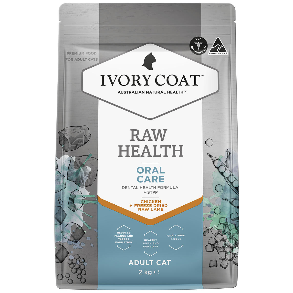 Ivory Coat Raw Health Oral Care Dry Cat Food 2kg Grain Free