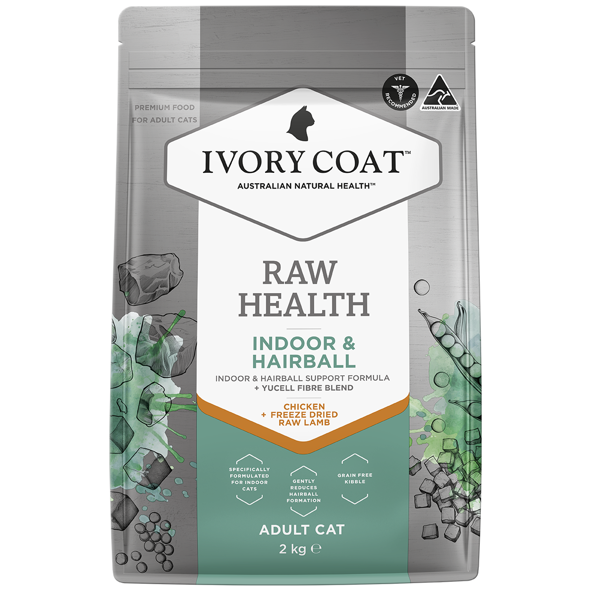 Ivory Coat Raw Health Indoor &amp; Hairball Dry Cat Food 2kg Grain Free