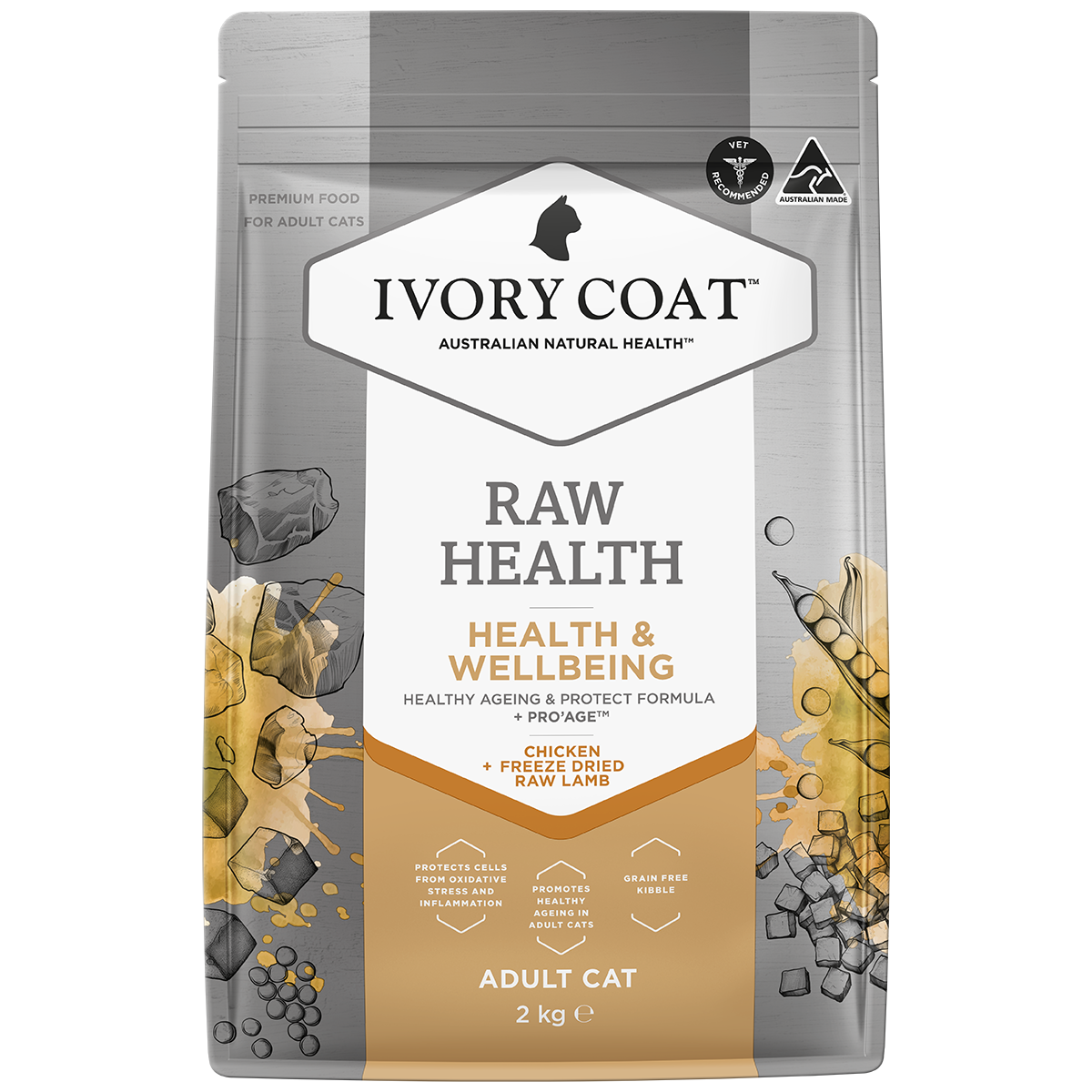 Ivory Coat Raw Health Health &amp; Wellbeing Dry Cat Food 2kg Grain Free