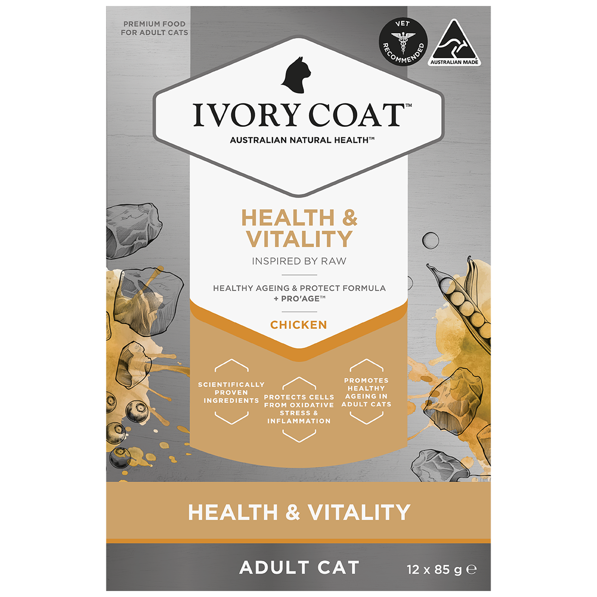 Ivory Coat Inspired by Raw Health &amp; Wellbeing Wet Cat Food 12 x 85g Pouches Grain Free