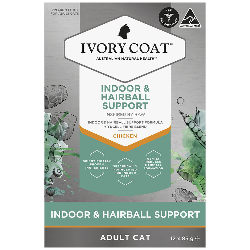 Ivory Coat Inspired by Raw Wet Cat Food Indoor &amp; Hairball Control 12 x 85g Grain Free