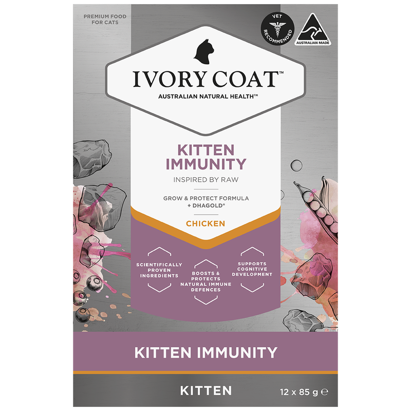Ivory Coat Inspired by Raw Wet Kitten Food Immunity Support 12 x 85g Grain Free