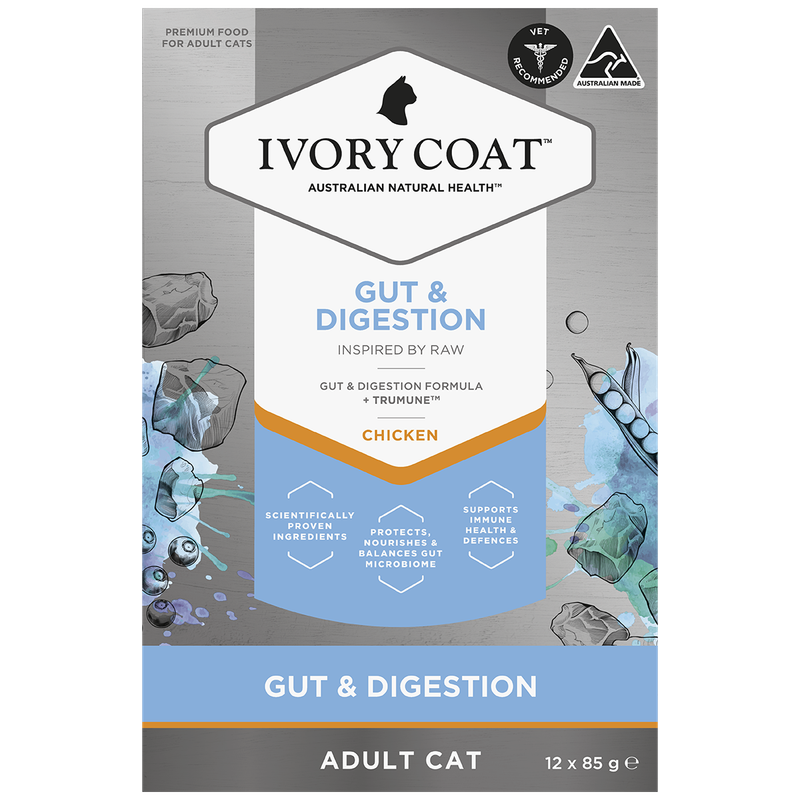 Ivory Coat Inspired by Raw Wet Cat Food Gut &amp; Digestion Health 12 x 85g Grain Free