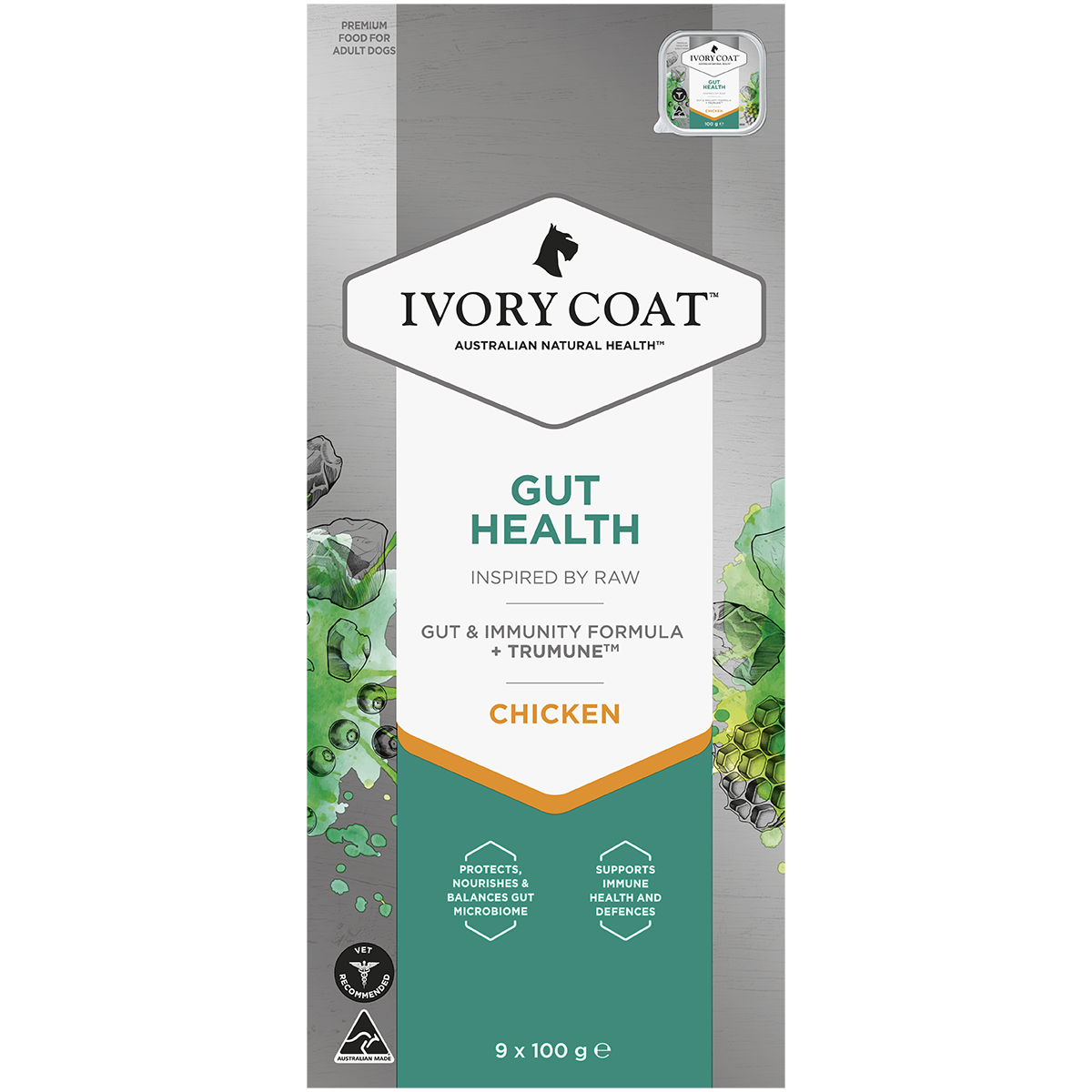 Ivory Coat Inspired by Raw Wet Dog Food Gut Health 9 x 100g – Grain Free
