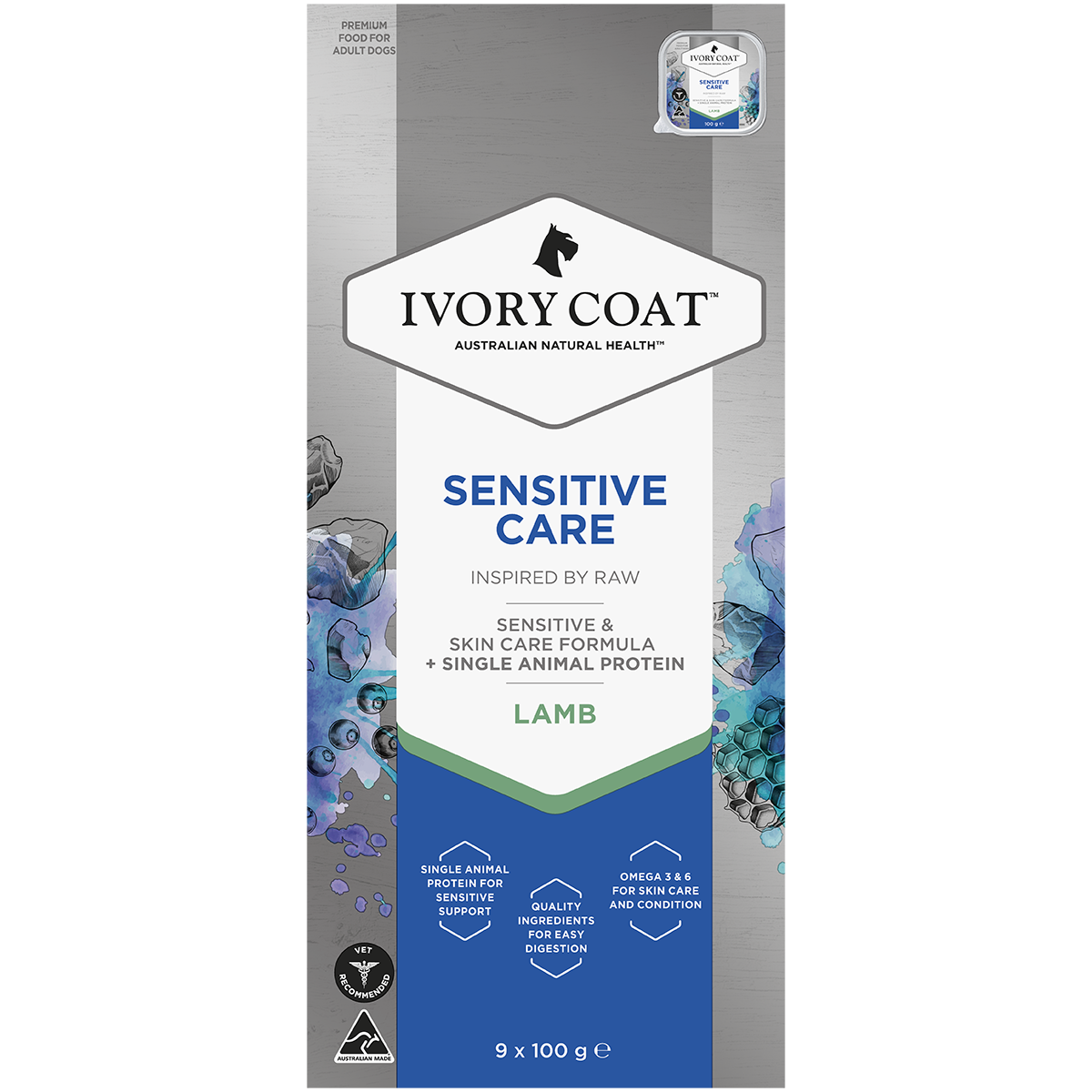 Ivory Coat Inspired by Raw Wet Dog Food Sensitive Care 9 x 100g – Grain Free