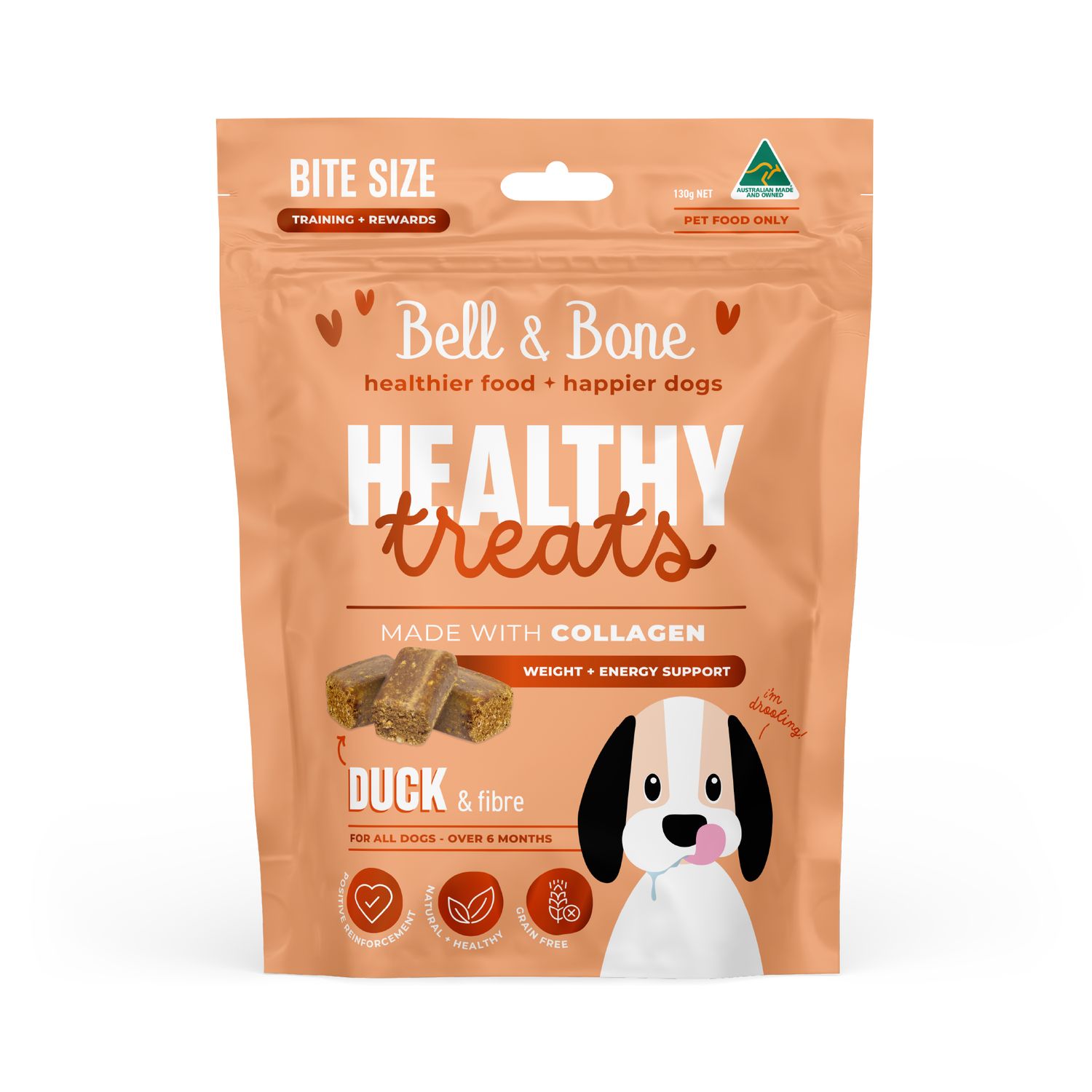 Bell &amp; Bone Healthy Treats, Weight + Energy Support - Duck &amp; Fibre 130g