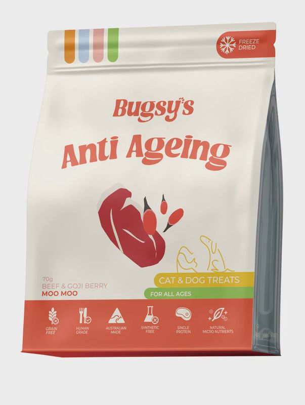 Bugsy Freeze Dried Moo Moo Australian Beef &amp; Gojiberry Dog &amp; Cat Treats 70g