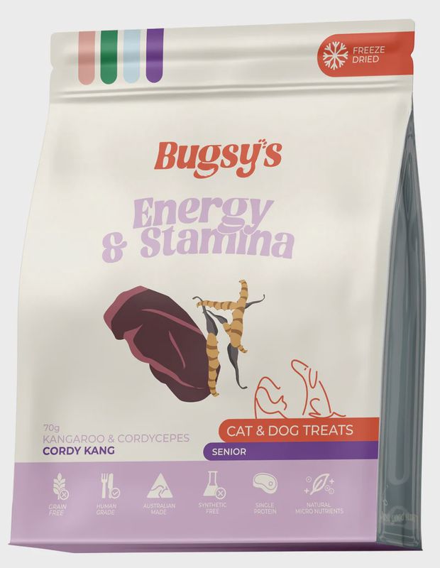 Bugsy Freeze Dried Cordy Kang Kangaroo &amp; Cordyceps  Dog &amp; Cat Treats 70g