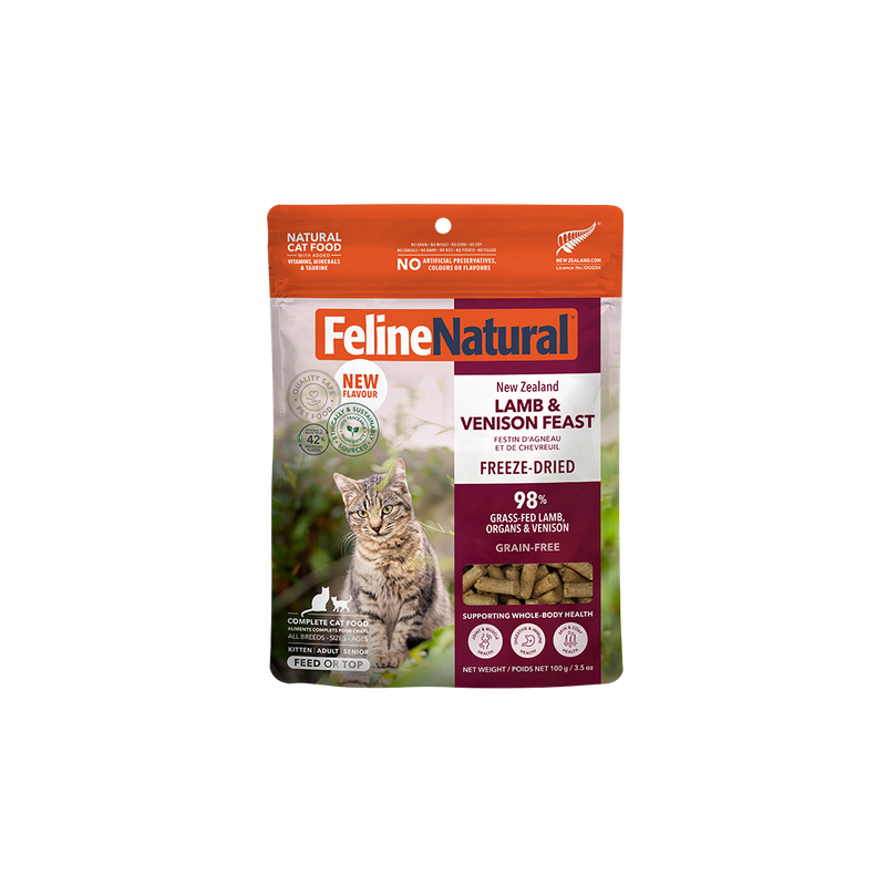 Feline Natural Freeze Dried New Zealand Lamb &amp; Venison Feast 100g