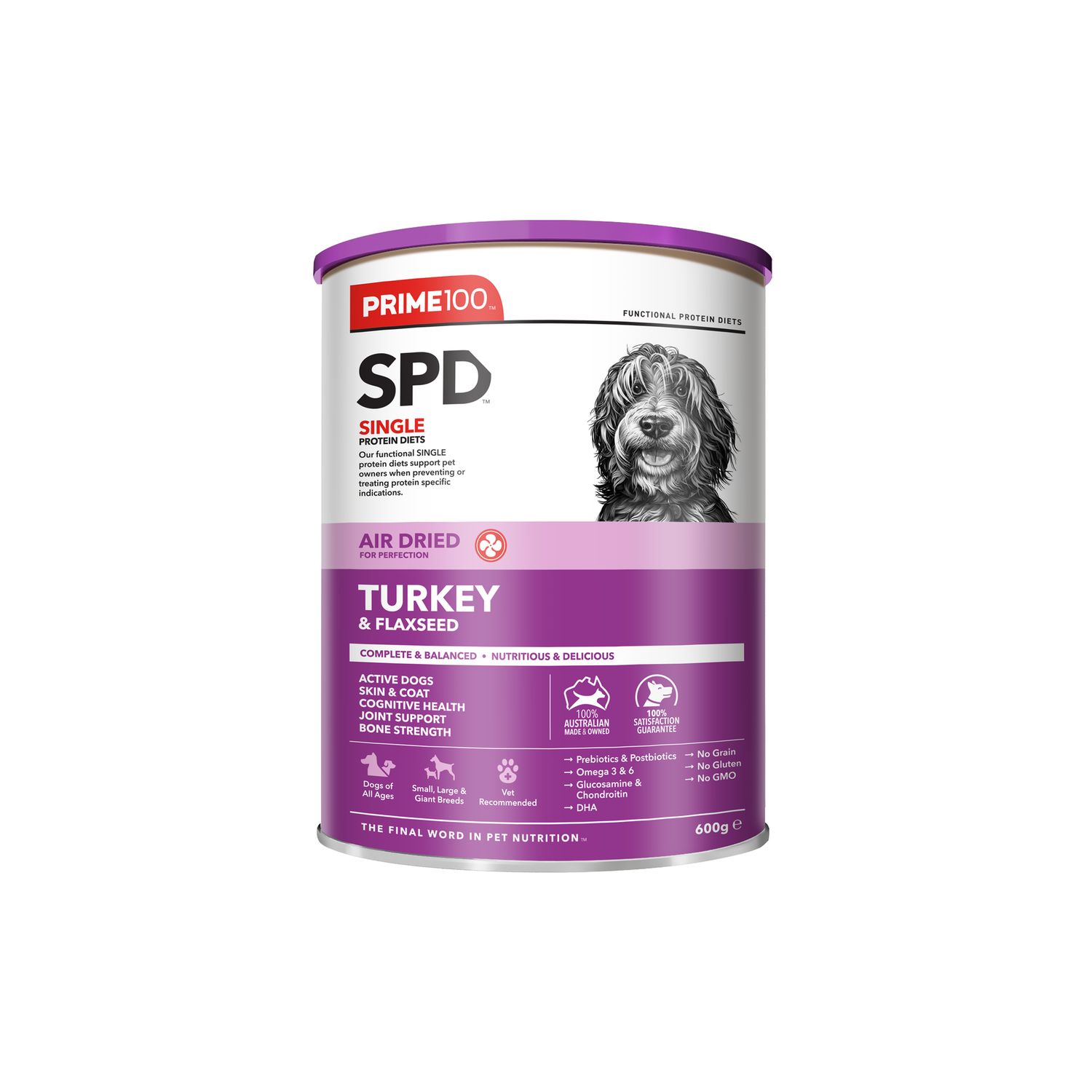 Prime 100 Spd Turkey &amp; Flaxseed Air Dried Dog Food 600G