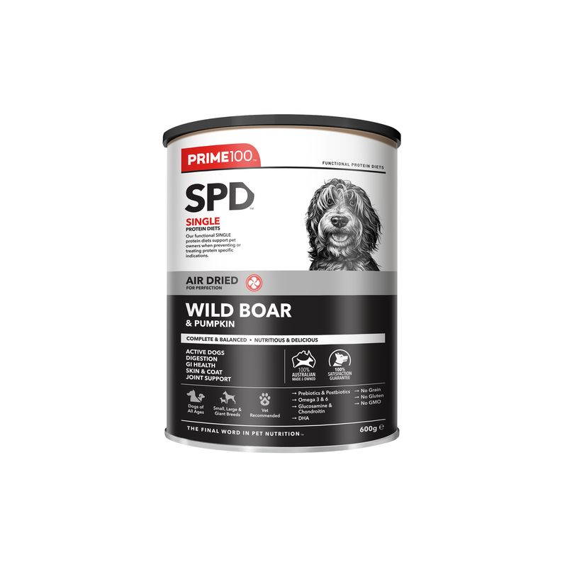 Prime 100 Spd Wild Boar &amp; Pumpkin Air Dried Dog Food 600G