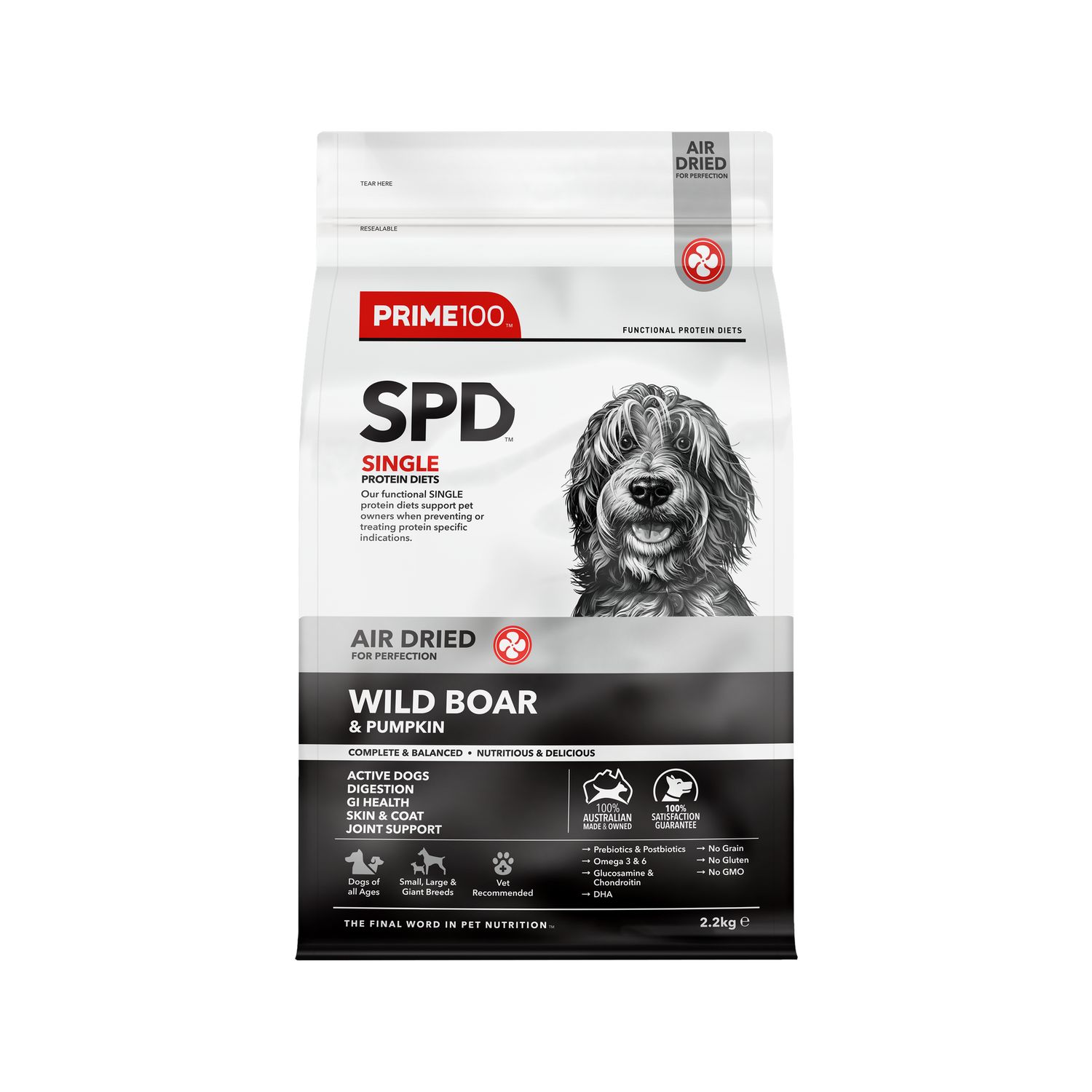 Prime 100 Spd Wild Boar &amp; Pumpkin Air Dried Dog Food 2.2Kg