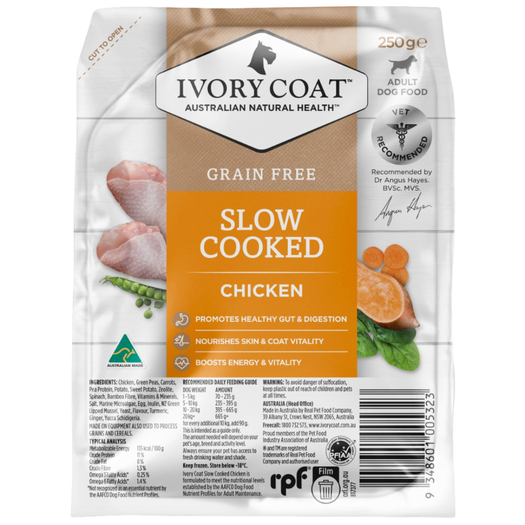 Ivory Coat Slow Cooked Meal Chicken Frozen Dog Food Grain Free 250g