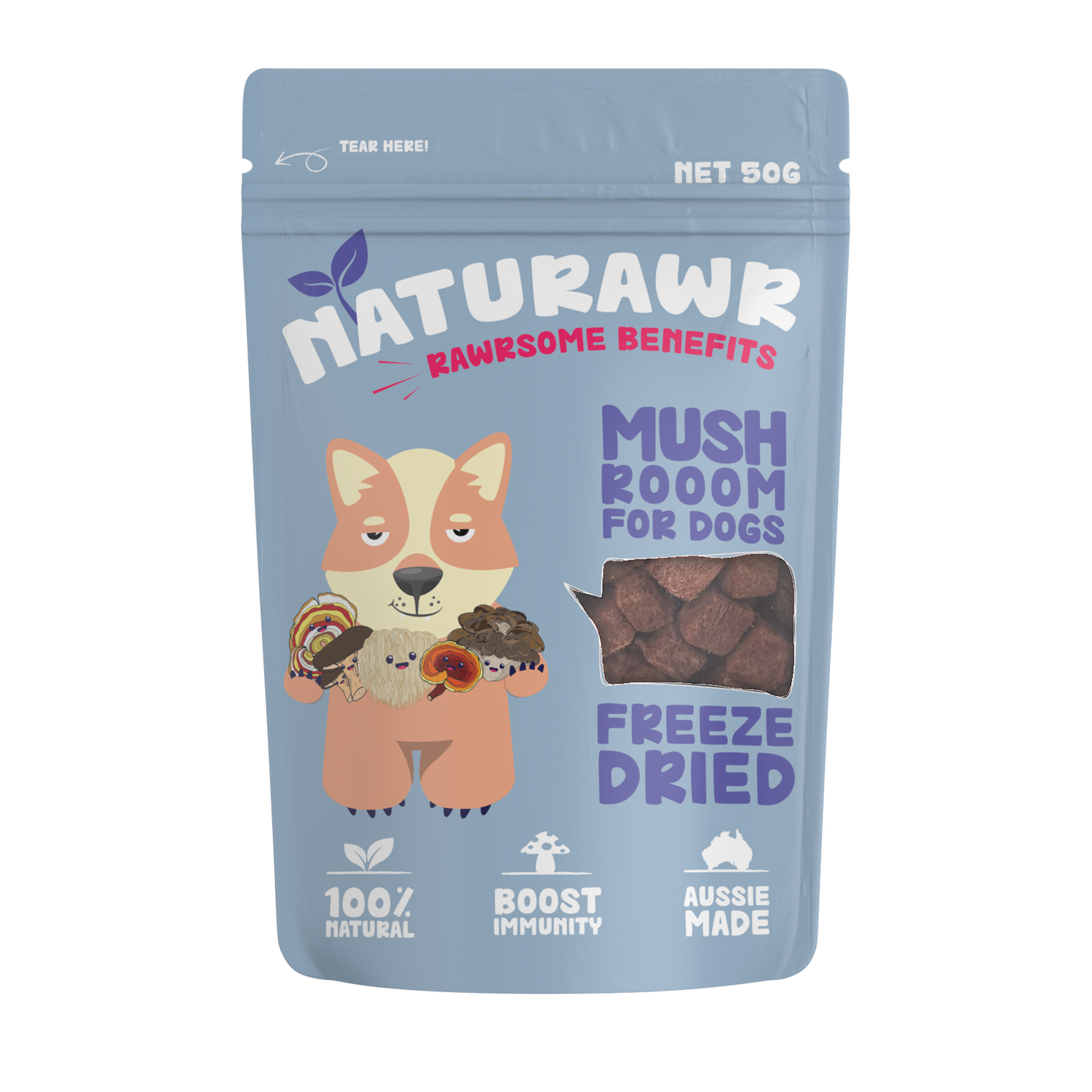 Naturawr Mushroom Freeze Dried Dog Treats 50g