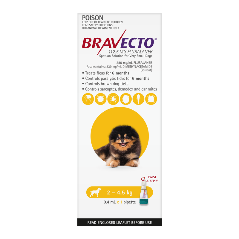 Bravecto Spot On Dog 2-4.5kg Yellow