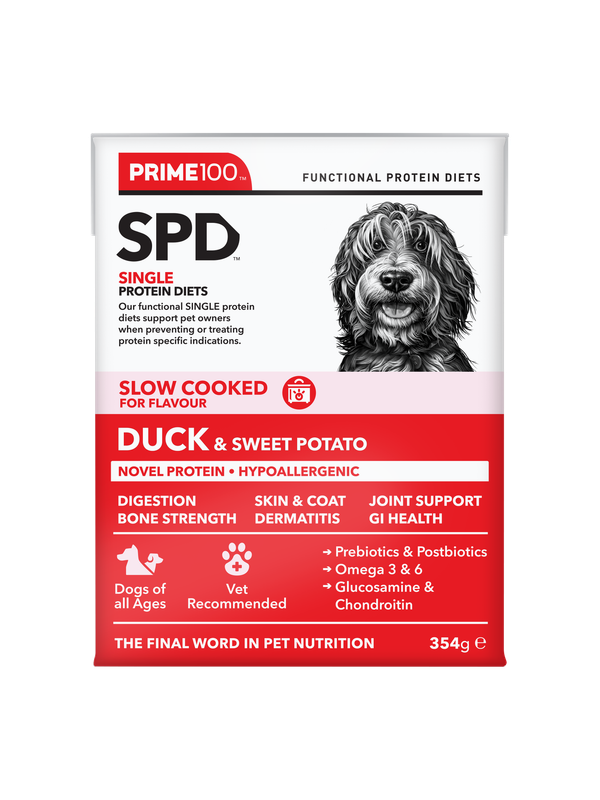 Prime100 SPD™ Slow Cooked Duck &amp; Sweet Potato Dog Food 354g
