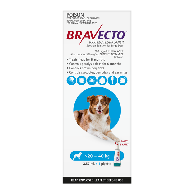 Bravecto Spot On Dog 20-40kg Blue