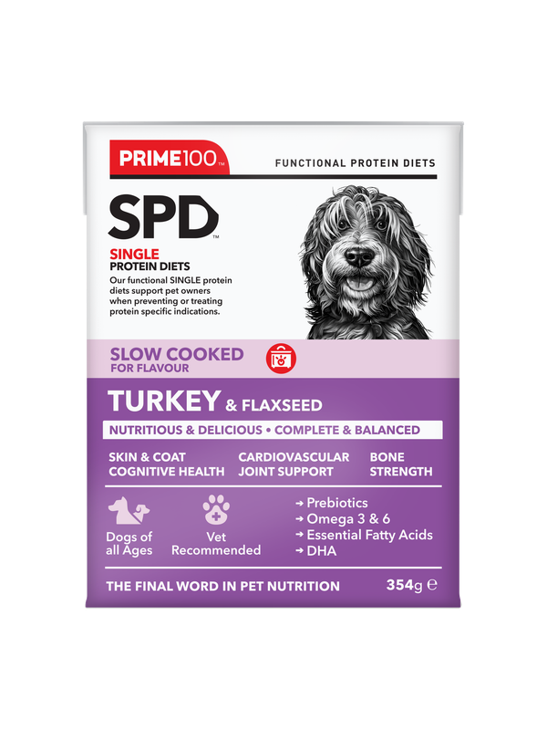 Prime100 SPD™ Slow Cooked Turkey &amp; Flaxseed Dog Food 354g