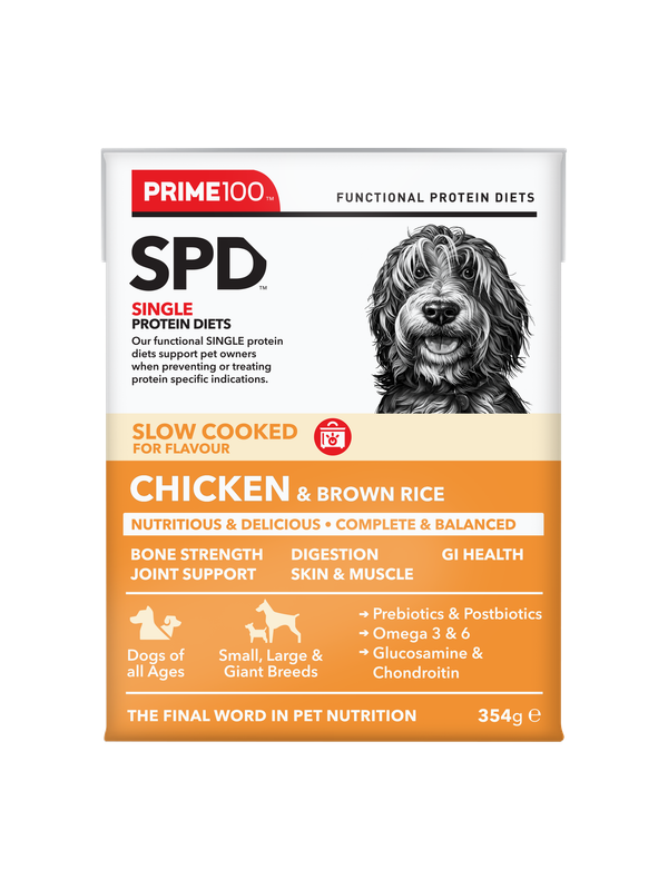 Prime100 SPD™ Slow Cooked Chicken &amp; Brown Rice Dog Food 354g