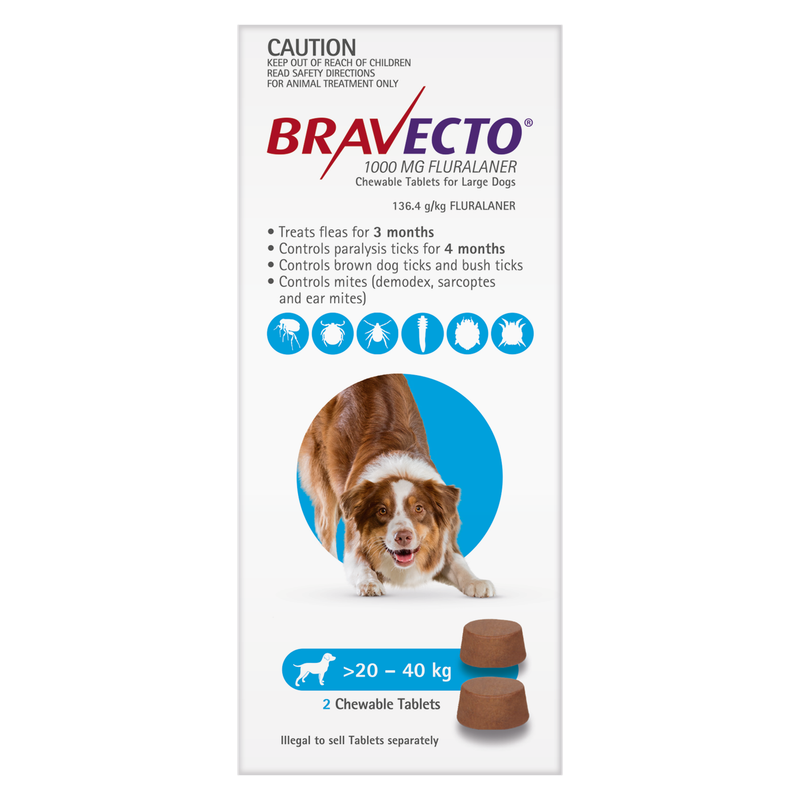 Bravecto Dog 20-40kg Blue 2PK