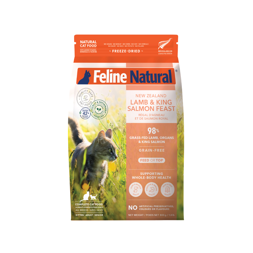 Feline Natural Grain-Free Freeze-Dried New Zealand Lamb &amp; King Salmon Feast Cat Food 800g