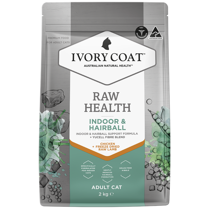 Ivory Coat Raw Health Indoor &amp; Hairball Dry Cat Food 2kg Grain Free