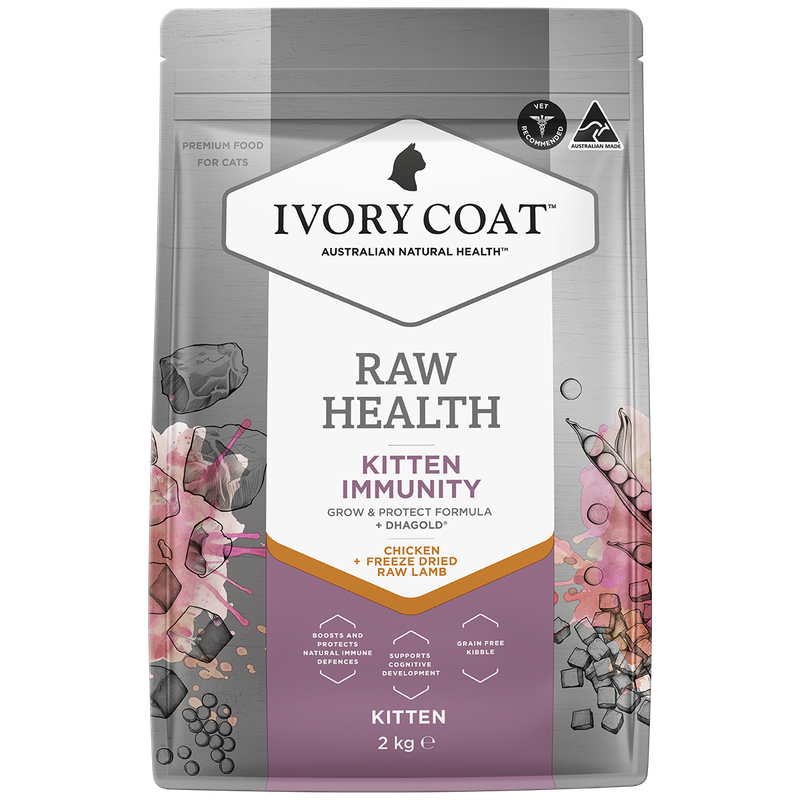 Ivory Coat Raw Health Kitten Dry Cat Food Immunity Support 2kg Grain Free