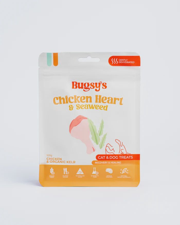 Bugsy Chicken Heart &amp; Seaweed Dog Treats 100g