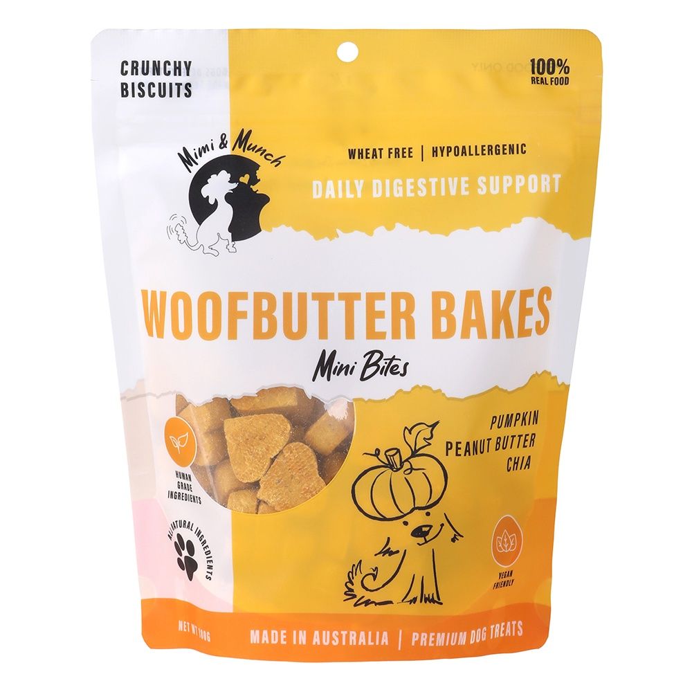 Mimi &amp; Munch Woofbutter Bakes - Natural, Wheat-Free Dog Treats -Regular Hearts - 180g