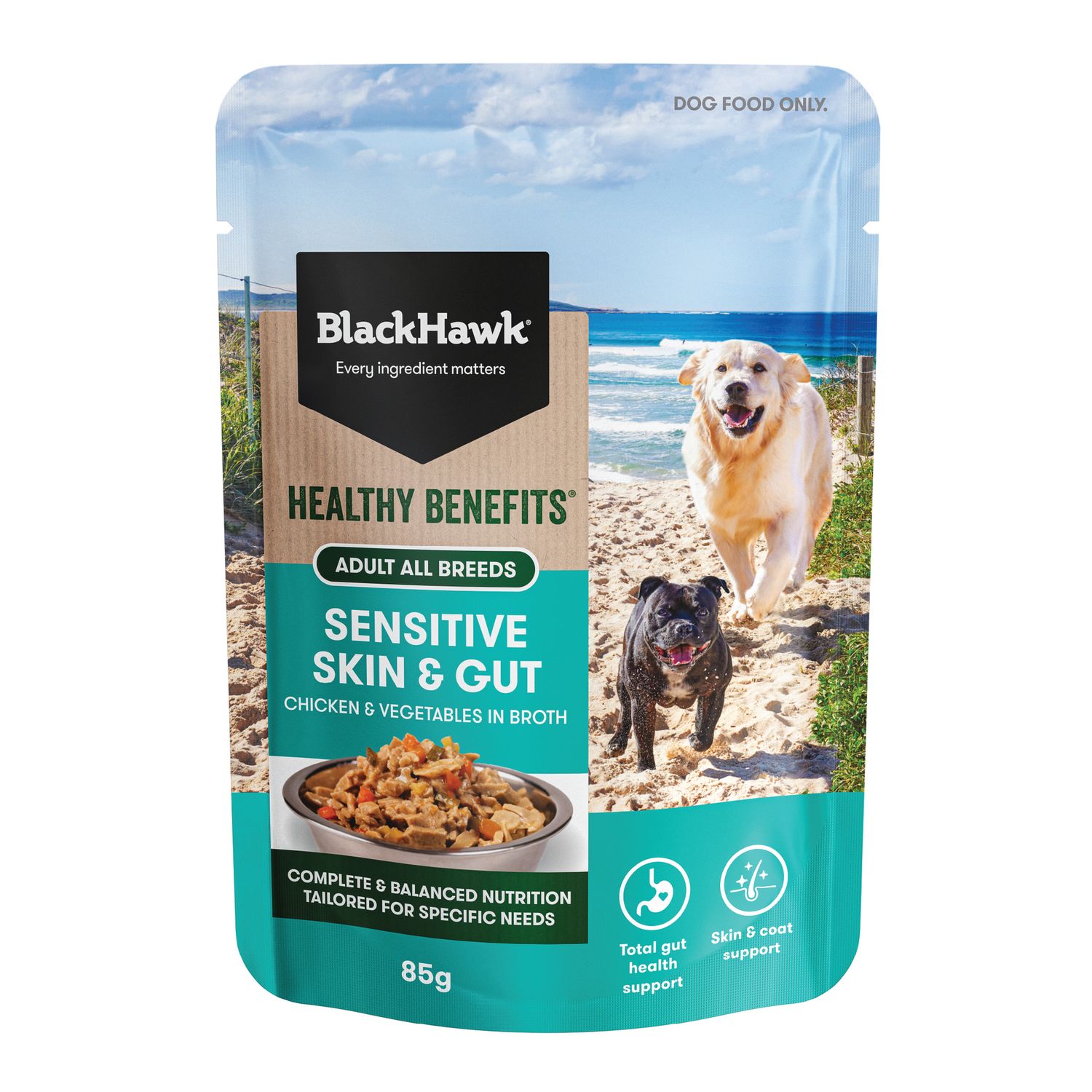 Black Hawk Healthy Sensitive Skin &amp; Gut Wet Dog Food 85g
