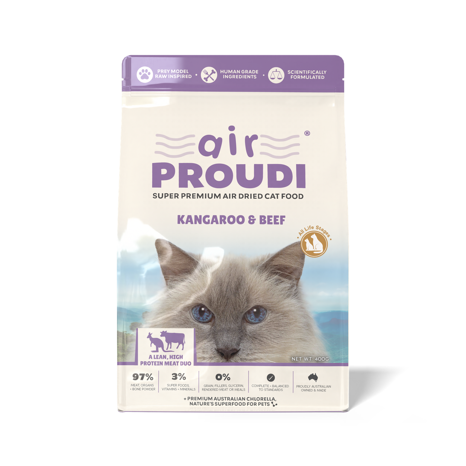 Proudi Air Dried Cat Food Kangaroo &amp; Beef 400g