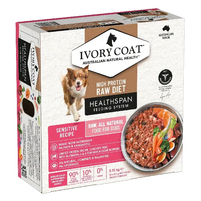 Ivory Coat Healthspan Grain Free Raw Dog Food Sensitive Skin 12 x 227g