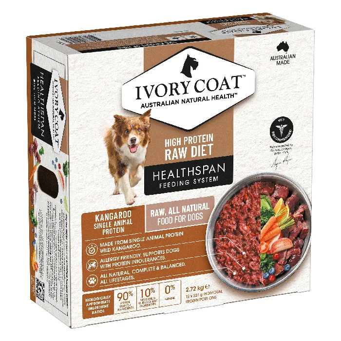 Ivory Coat Healthspan Grain Free Raw Dog Food Kangaroo 12 x 227g